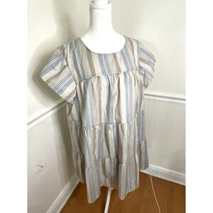 Blu Pepper Dress Stripe Babydoll Coastal Cottage Tier Sheath Shift Women Size XL